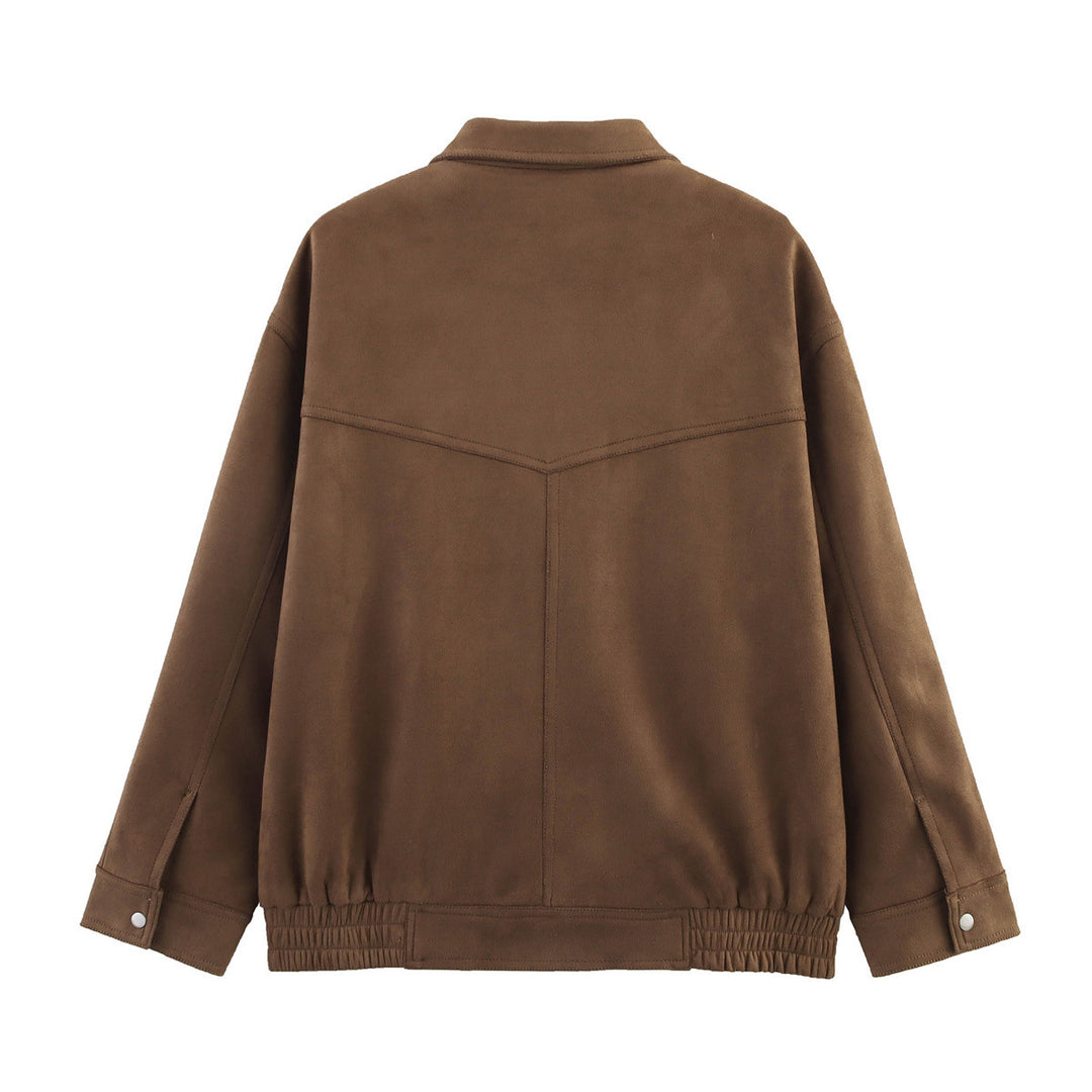 Damen Oversize Velours-Optik Jacke mit Pattentaschen, Druckknopffront und elastischem Saum Echo Archiv