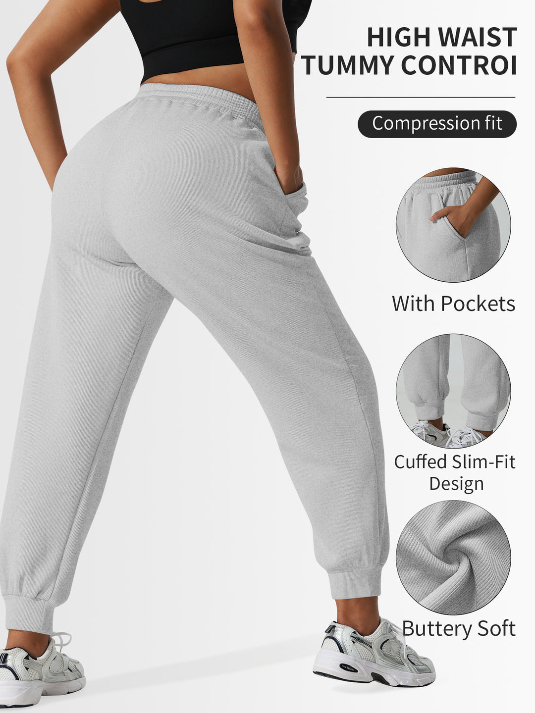 Damen High-Waist Shaping-Jogpant aus Rippfleece mit Taschen echoarchiv-