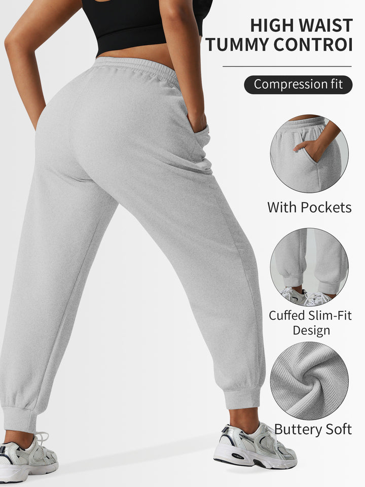 Damen High-Waist Shaping-Jogpant aus Rippfleece mit Taschen echoarchiv-
