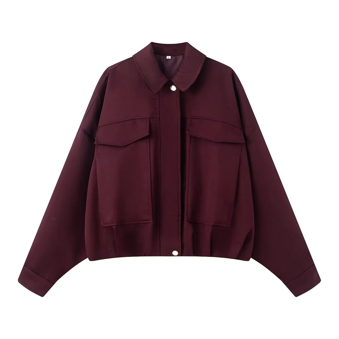 Damen cropped Overshirt-Jacke mit überlanger Ärmelpartie, großen Pattentaschen und verdeckter Druckknopfleiste – Célinea