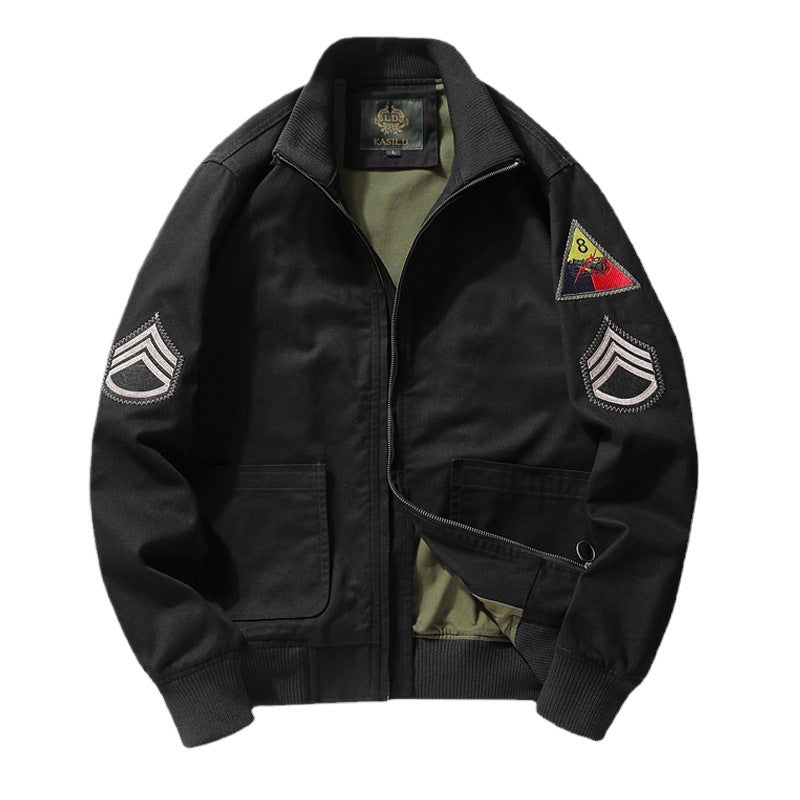 Herren Military-inspirierte Field-Bomberjacke mit Abzeichen, gerippten Bündchen & Zwei-Wege-Reißverschluss Echoarchiv