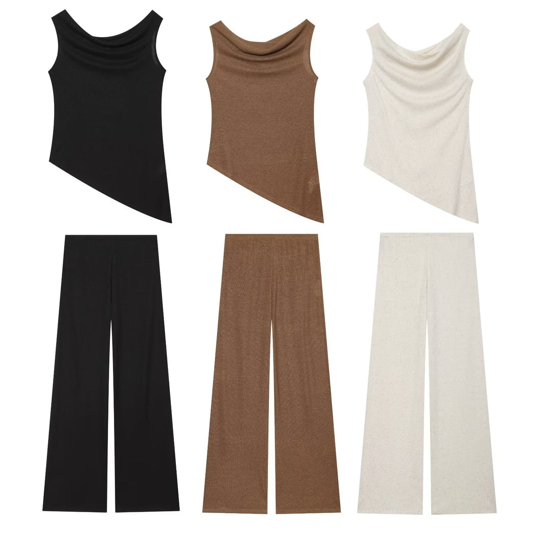 Damen Weite Strickhose mit hoher Taille und ausgestelltem Bein Echo Archiv