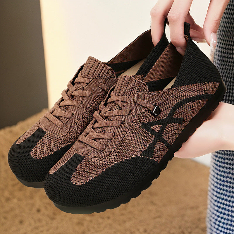 Damen nan komfortabler gestrickter Slip-On Sneaker mit elastischem Schaft, dekorativer Schnürung und flexibler rutschfester Laufsohle Echo Archiv