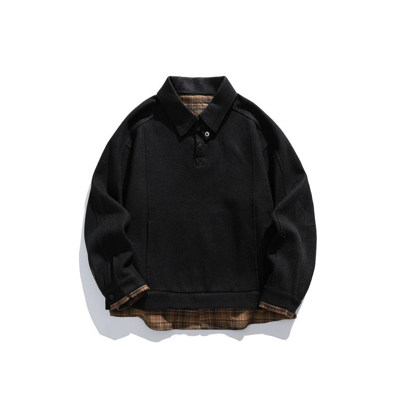 Herren Langärmeliges Polo‑Sweatshirt mit Kentkragen, Knopfleiste und eingearbeitetem Karo‑Layer Echoarchiv