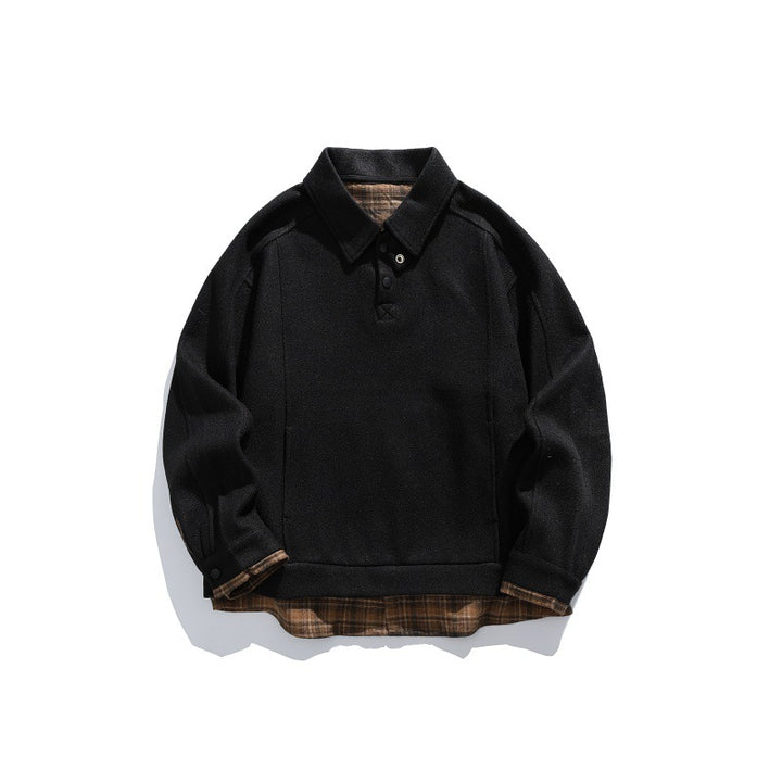 Herren Langärmeliges Polo‑Sweatshirt mit Kentkragen, Knopfleiste und eingearbeitetem Karo‑Layer Echoarchiv