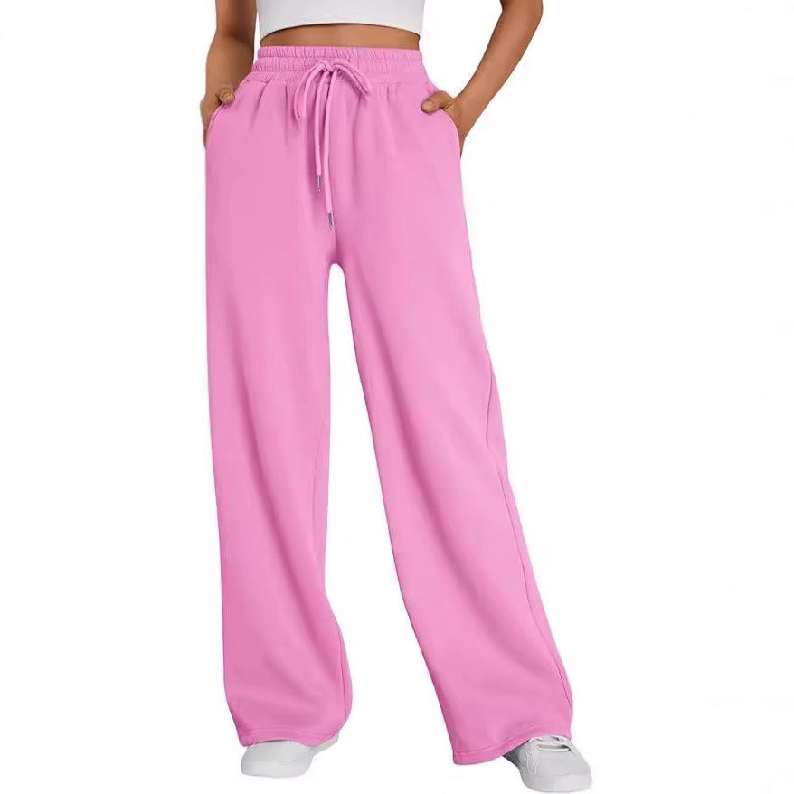 Damen weite Loungehose mit hohem Elastikbund, verstellbarem Kordelzug und fließender Palazzosilhouette – Avélisse
