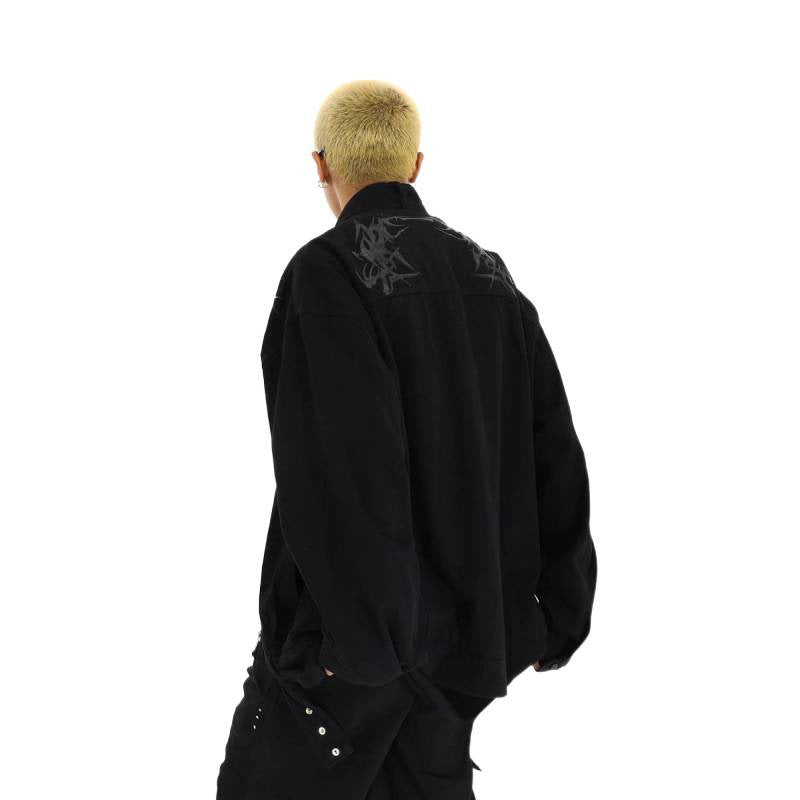 Herren Oversized Utility-Jacke mit Stickerei, Stehkragen, Reißverschluss und langen Gurtbändern Echoarchiv