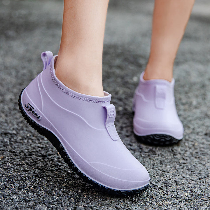 Damen Kurzschaftige wasserdichte Slip‑On Gummistiefelette mit Neoprenkragen und profiliertem Anti‑Rutsch‑Laufsohlen‑Design Echoarhiv