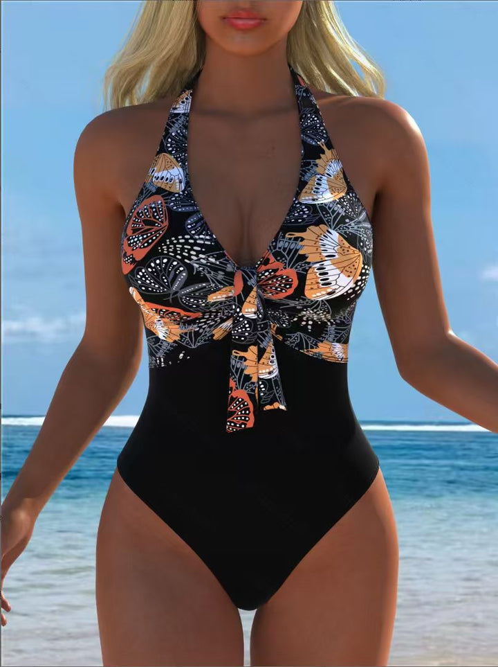 Damen Einteiliger Badeanzug mit modischem Schmetterlingsdesign und elegantem Bindeband Echo Archiv