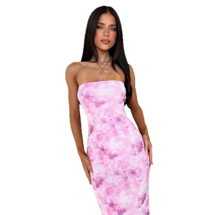Damen elegantes trägerloses Maxikleid mit floralem Muster und figurbetonter Silhouette Echo Archiv