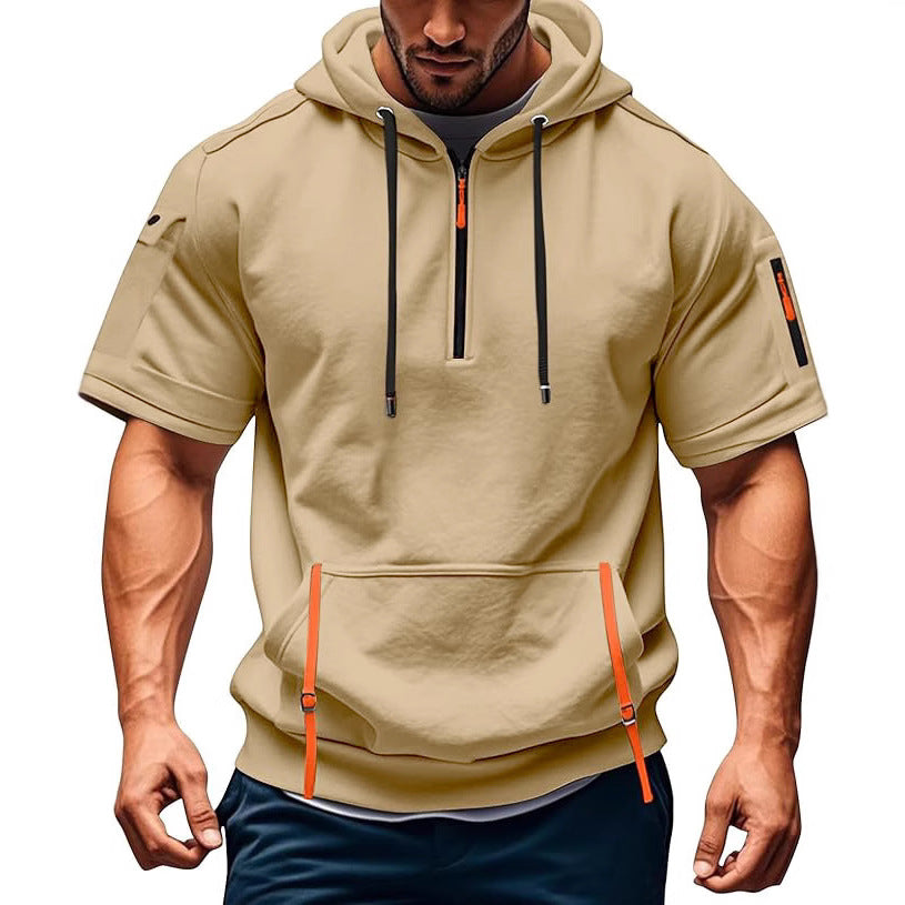 Herren Kurzarm Hoodie mit funktionalen Taschen Echoarchiv