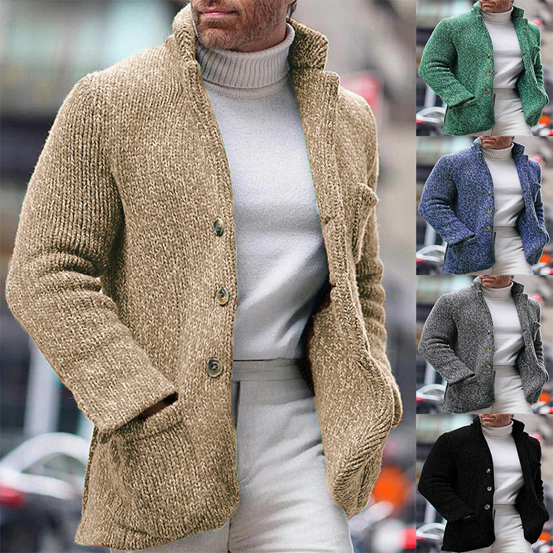 Herren Grobstrick-Cardigan-Jacke mit hohem Stehkragen und aufgesetzten Taschen Echo Archiv