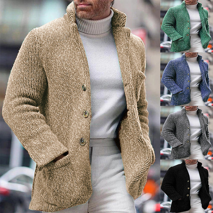 Herren Grobstrick-Cardigan-Jacke mit hohem Stehkragen und aufgesetzten Taschen Echo Archiv
