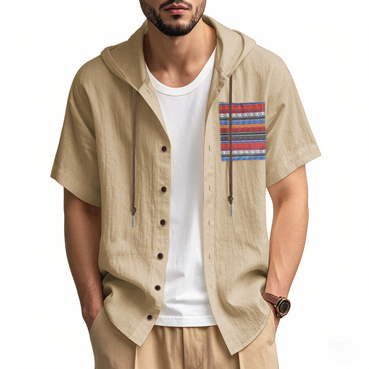 Herren lässiges Hoodie-Hemd mit Knopfleiste und buntem Druckmuster Echoarchiv