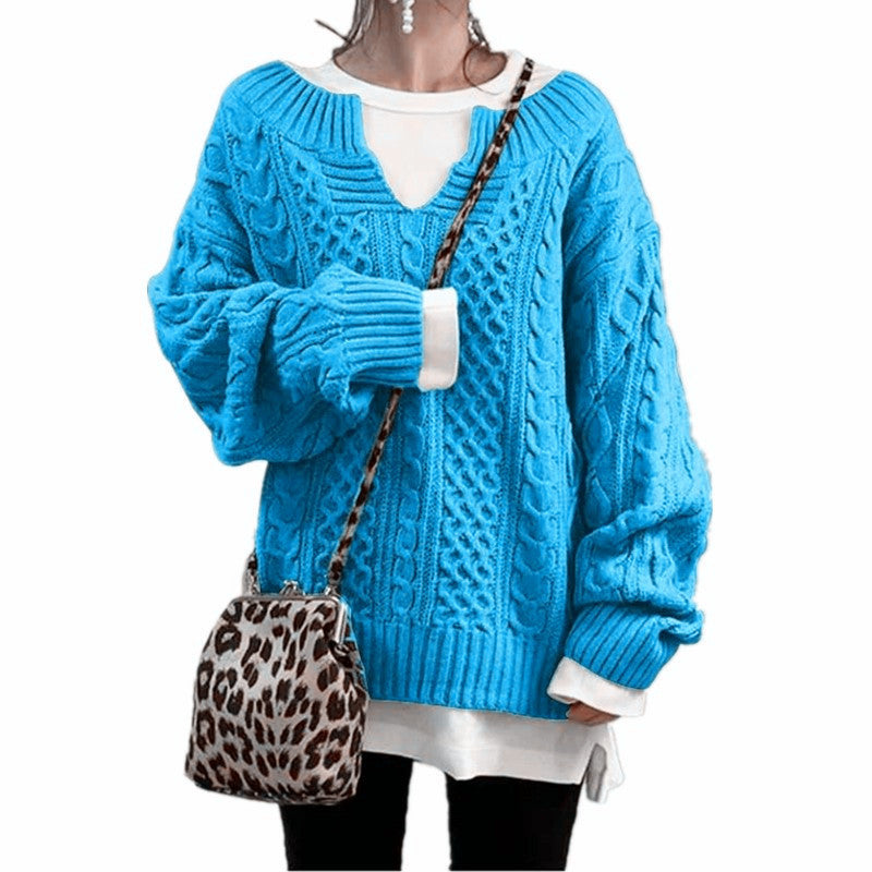 Damen nan weit geschnittener Strickpullover mit Zopfmuster und V-Ausschnitt Echo Archiv
