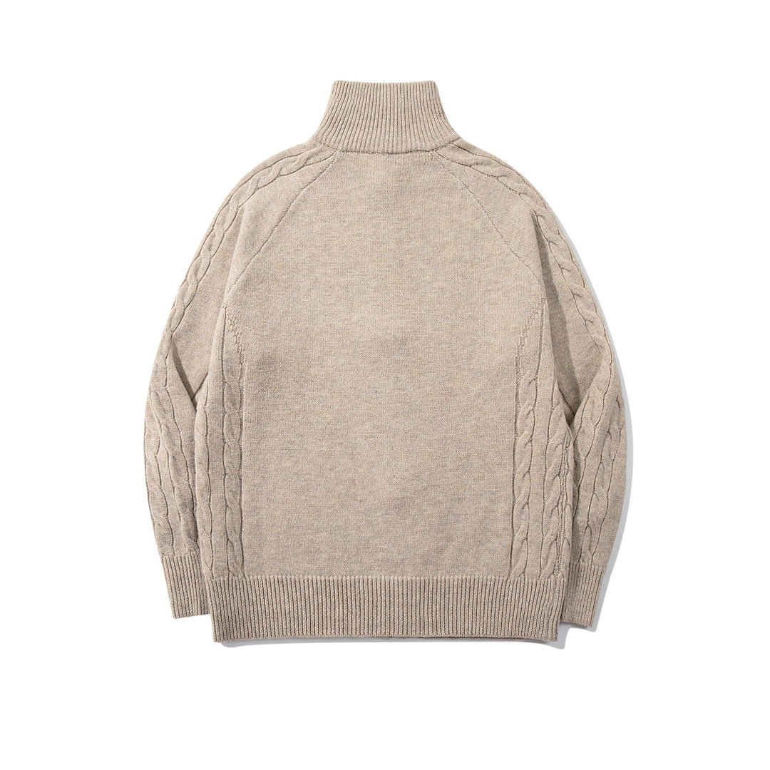 Herren Grobstrick‑Zipjacke mit Funnelkragen, Raglanärmeln und Zopfmuster Echoarchiv