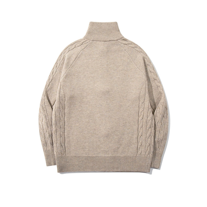 Herren Grobstrick‑Zipjacke mit Funnelkragen, Raglanärmeln und Zopfmuster Echoarchiv