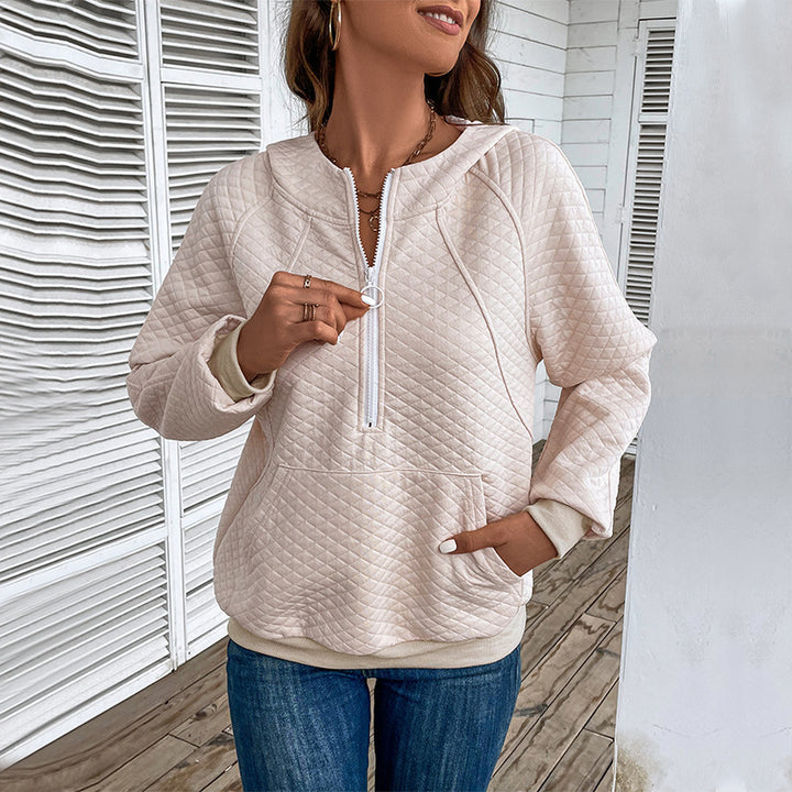Damen Stepp-Hoodie mit halbem Reißverschluss, Kängurutasche und gesteppter Struktur Echoarchiv