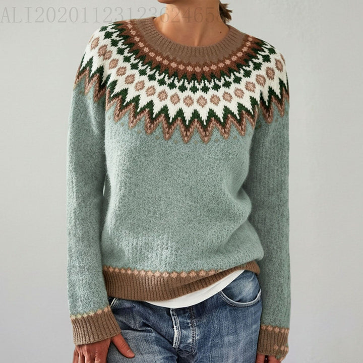 Damen nan Norwegerpullover aus Wollmix mit Rundhalsausschnitt und traditionellem Fair-Isle-Yoke Echo Archiv