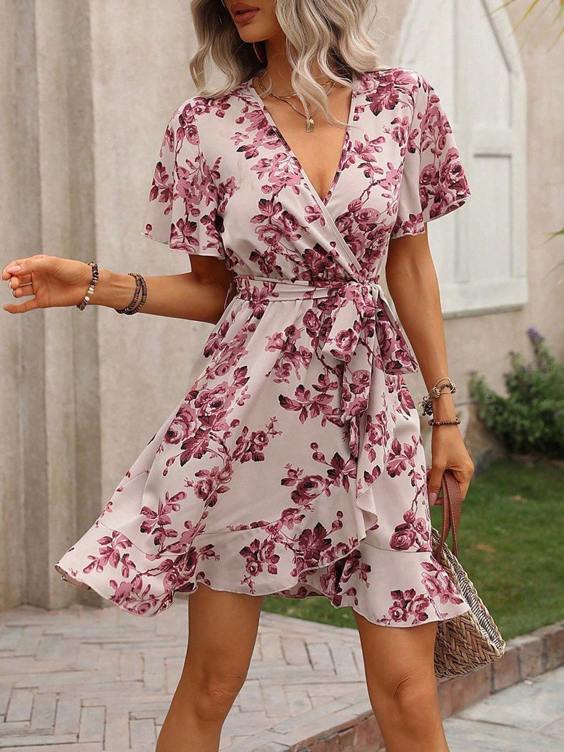 Damen Wickelkleid mit voluminösen Ärmeln und asymmetrischem Saum Echo Archiv