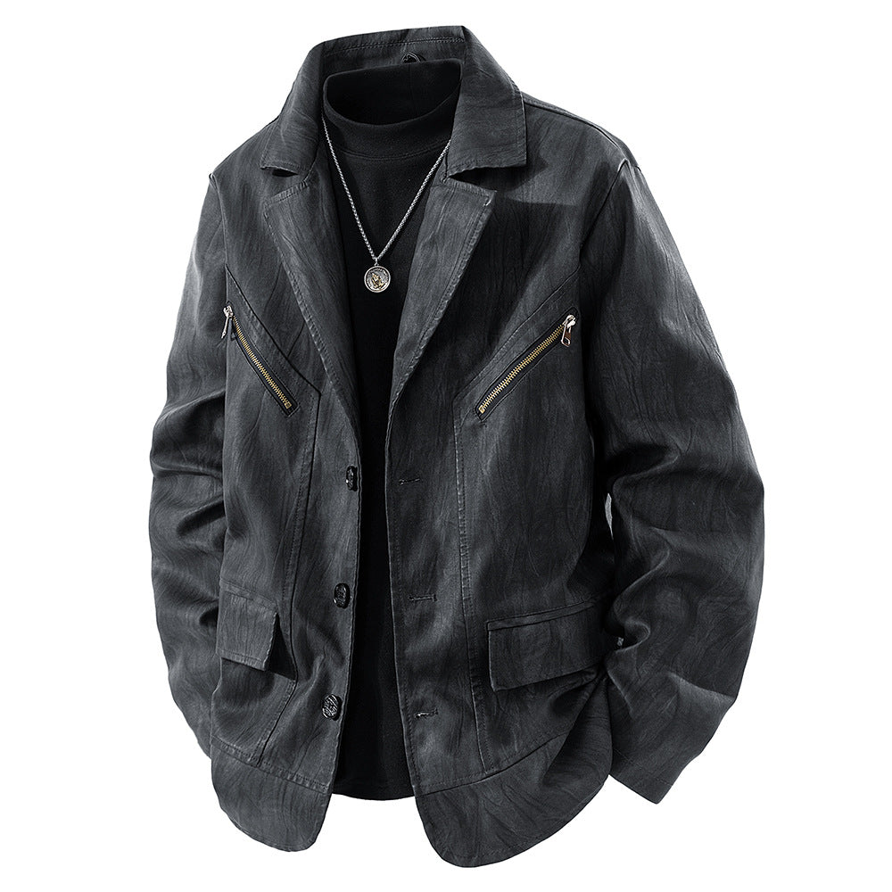Herren Kunstlederjacke im modernen Schnitt mit funktionalen Taschen Echoarchiv