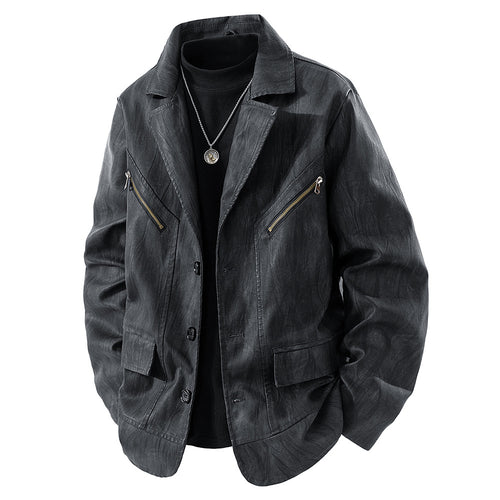 Herren Kunstlederjacke im modernen Schnitt mit funktionalen Taschen Echoarchiv