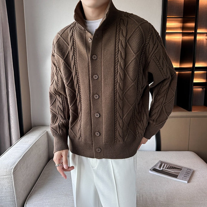 Herren modischer Strickjacke mit Zopfmuster und modernem Kragen Echoarchiv