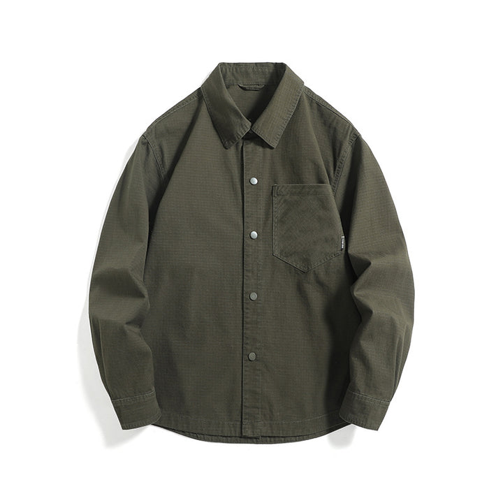 Herren Ripstop-Overshirt mit Druckknopfleiste, geradem Schnitt und Brusttasche Echoarchiv