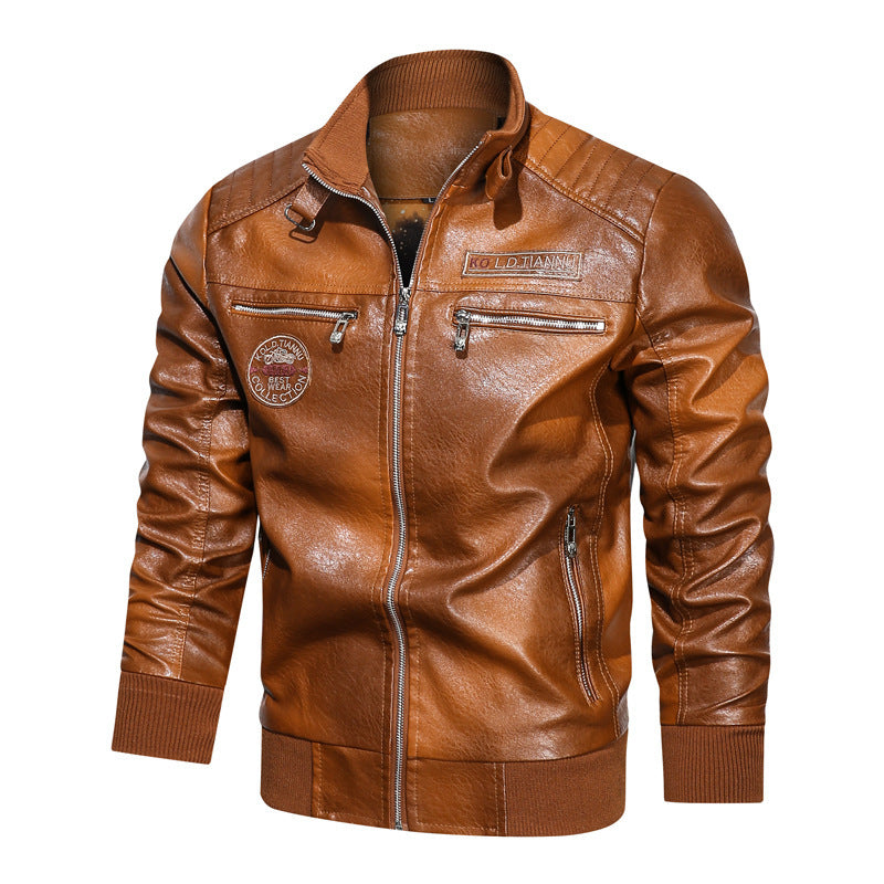 Herren Kunstleder-Bomberjacke im Vintage-Pilotblouson-Stil mit gesteppter Schulterpartie und Reißverschlusstaschen – Brevano