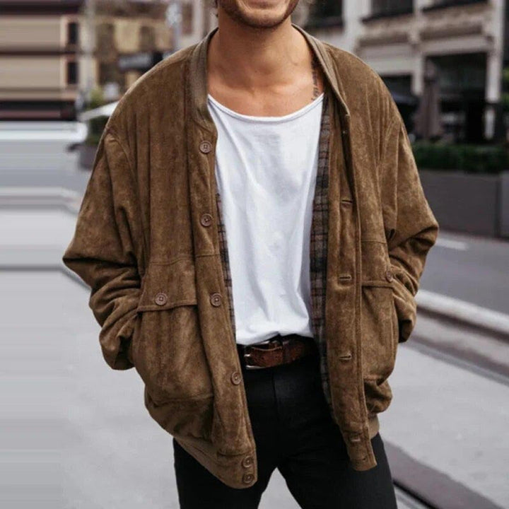 Herren lässige Wildlederjacke im Vintage-Stil mit praktischen Taschen Echoarchiv