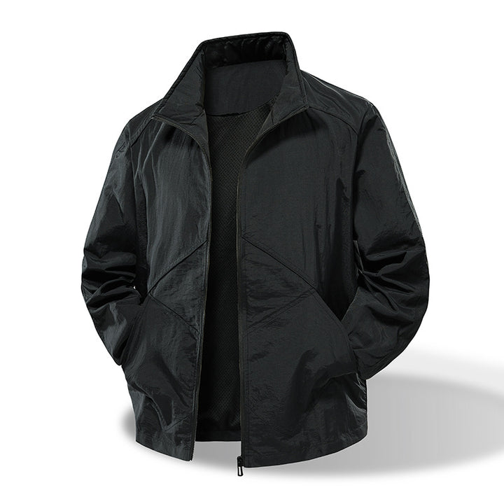 Herren Leichte Windbreaker-Outdoorjacke mit Stehkragen, Zweiwege-Reißverschluss und verdeckten Taschen Echoarchiv