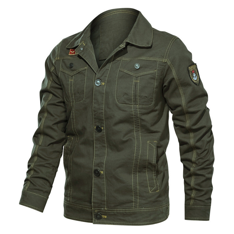 Herren Canvas Overshirt mit militärischer Optik Kontraststeppungen und Brustklappen – Taviero