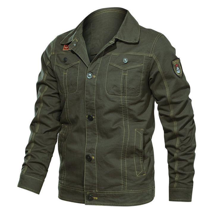 Herren Canvas Overshirt mit militärischer Optik Kontraststeppungen und Brustklappen – Taviero