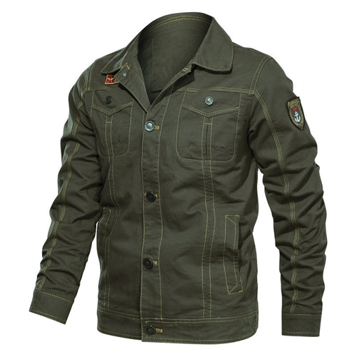 Herren Canvas Overshirt mit militärischer Optik Kontraststeppungen und Brustklappen – Taviero