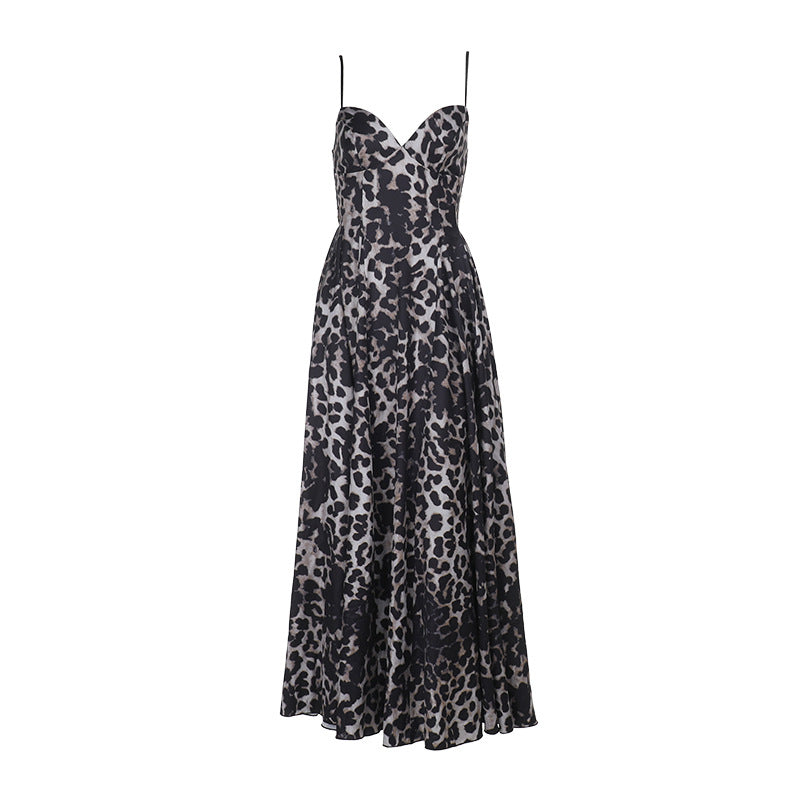 Damen Maxikleid mit tiefem V-Ausschnitt und elegantem Leopardenmuster Echo Archiv