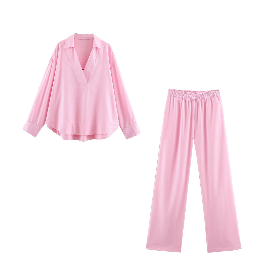 Damen Oversize Leinen-Mix Bluse mit tiefem V-Ausschnitt und Hemdkragen Echo Archiv