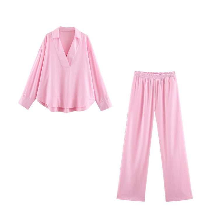 Damen Oversize Leinen-Mix Bluse mit tiefem V-Ausschnitt und Hemdkragen Echo Archiv