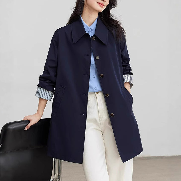Damen Modische Übergangsjacke mit breitem Kragen und Knopfdetails Echoarchiv