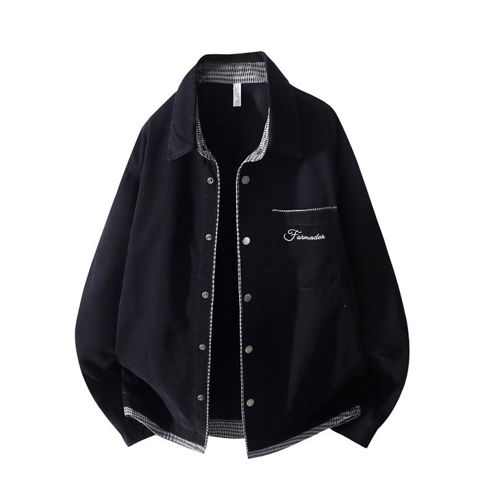 Unisex Oversize-Hemdjacke mit kontrastierter Karo-Innenverarbeitung & Brusttasche Echoarchiv
