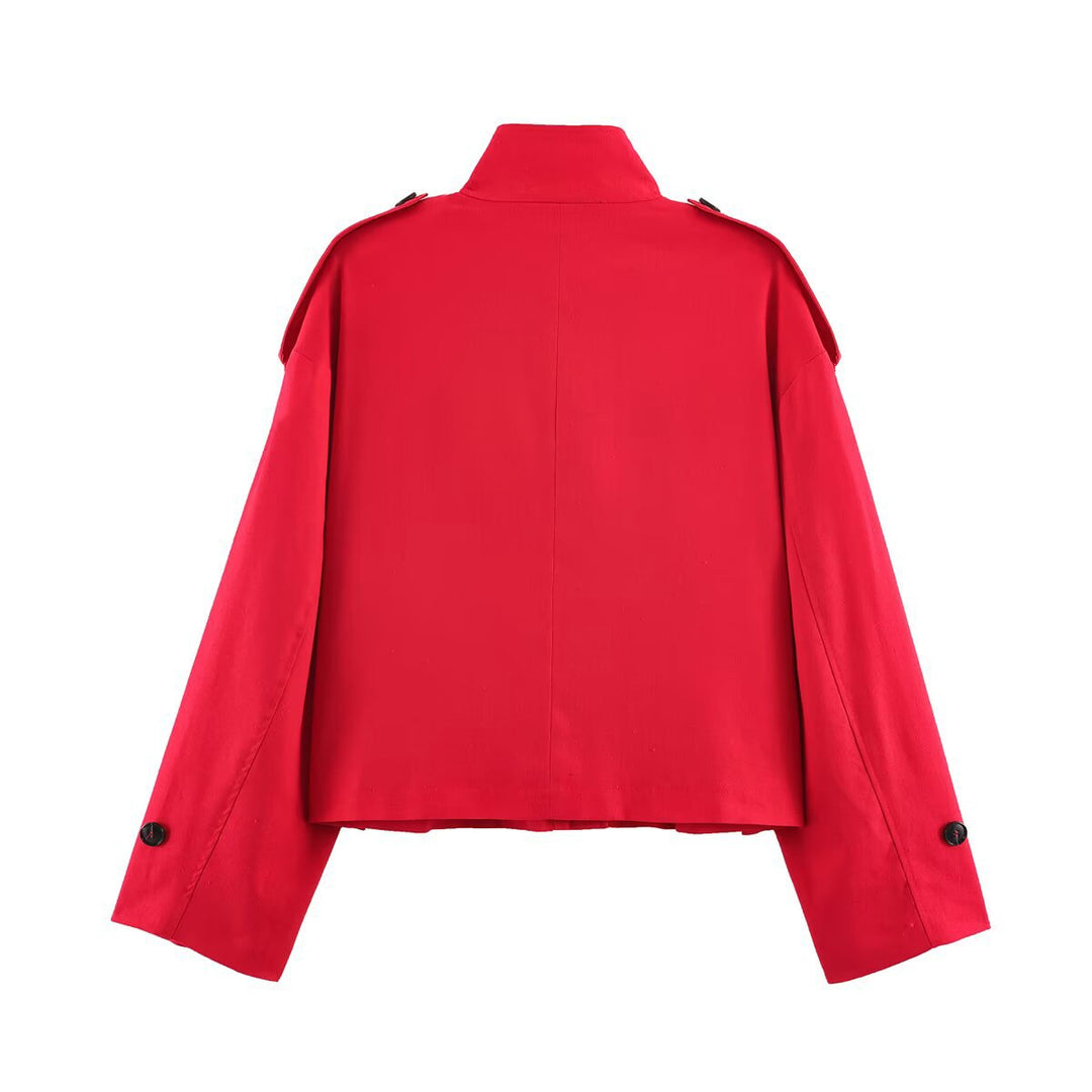 Damen Kurz geschnittene Utility‑Jacke mit Stehkragen, Schulterklappen und Pattentaschen Echo Archiv