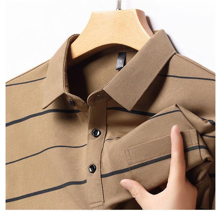 Herren elegantes Kurzarm-Poloshirt mit modischem Streifenmuster Echoarchiv