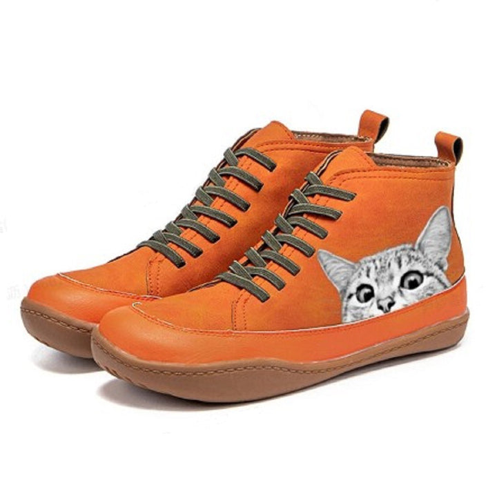 Damen nan knöchelhohe Sneaker mit niedlichem Katzenmotiv Stickerei und ergonomischem Komfortfußbett Echo Archiv