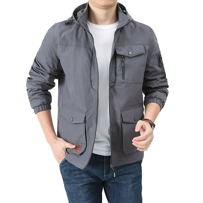 Herren Kapuzen-Fieldjacke aus leichtem Baumwollmix mit Multifunktions‑Taschen – Taviero