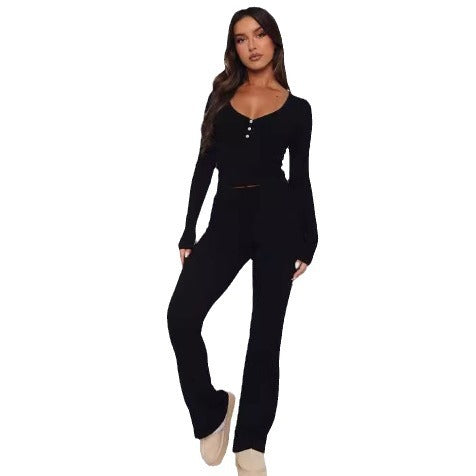 Damen Lässiges Lounge-Set mit feinem Material und knöpfbarem Oberteil Echo Archiv