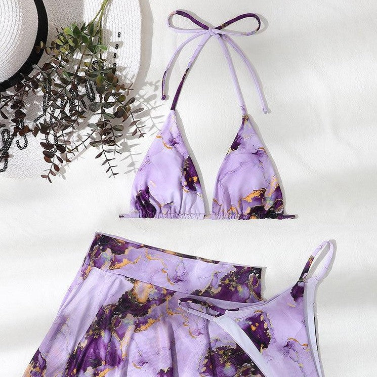 Damen Bikini-Set mit kreativem Wickeldesign und floralem Rock Echo Archiv
