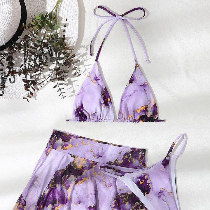 Damen Bikini-Set mit kreativem Wickeldesign und floralem Rock Echo Archiv