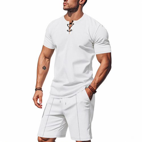 Herren lässiges Kurzarm-Set mit Knopfleiste und sportlichem Design Echoarchiv