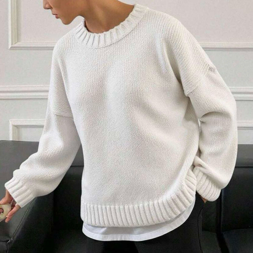 Damen Weit geschnittener Feinstrickpullover mit Rundhalsausschnitt und gerippten Bündchen – Mavelle