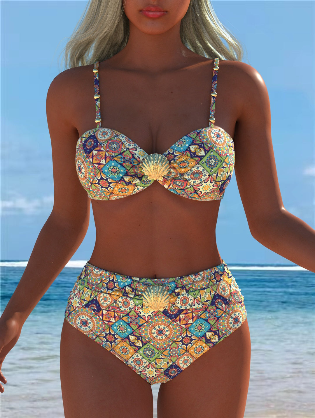 Damen Bikini-Set mit elegantem Balconette-Oberteil und hoch geschnittenen Badeshorts Echo Archiv
