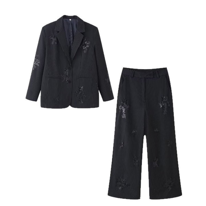 Damen Hochtaillierte Culotte-Hose mit Nadelstreifen und Pailletten-Applikation Echoarchiv
